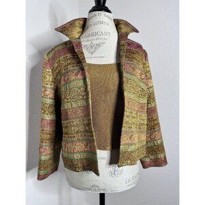 Patchington Blazer & Top Women's Gold Metalic Brown‎ Size S/M 2 Pieces Made USA